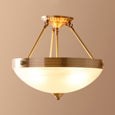 Dome Living Room Ceiling Lamp Glass 3/4/6 Lights Traditional Semi Flush Mount Light in Brass