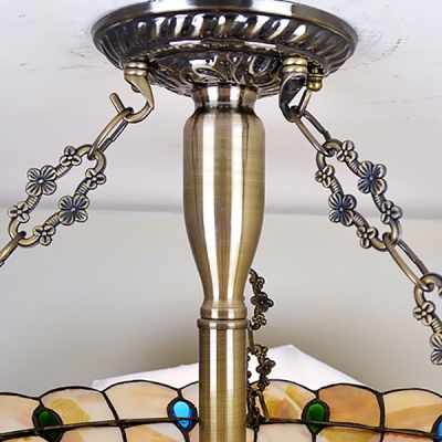 Dome Shade Pendant Lamp with Colorful Beads Vintage Style Glass Chandelier in Beige for Dining Room