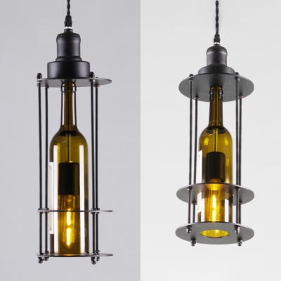 Edison Bulb Wine Bottle Pendant Light One Light Industrial Hanging Light in Black for Bar