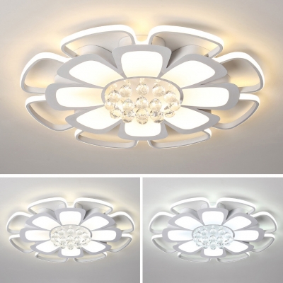 Elegant Flower LED Flush Light Crystal Ceiling Mount Light in Warm/White for Living Room