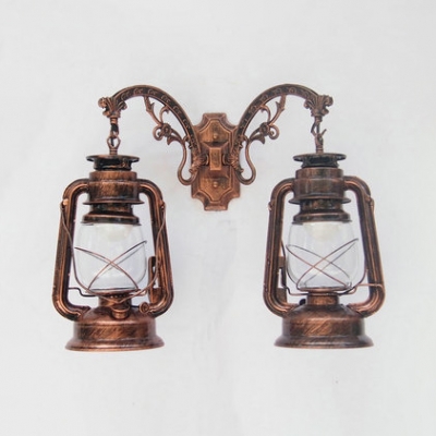 Front Door Kerosene Wall Lamp Wrought Iron 2 Lights Vintage Stylish Age Brass/Black/Copper Wall Light