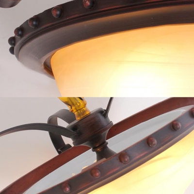 Frosted Glass Dome Semi Ceiling Mount Light Bedroom 3 Lights Antique Style Ceiling Lamp in Rust