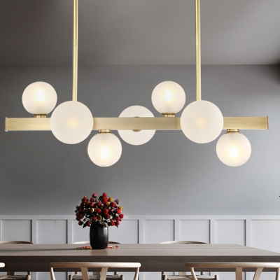 Frosted Glass Globe Island Fixture 7/12 Lights Contemporary Hanging Light in White for Dining Room