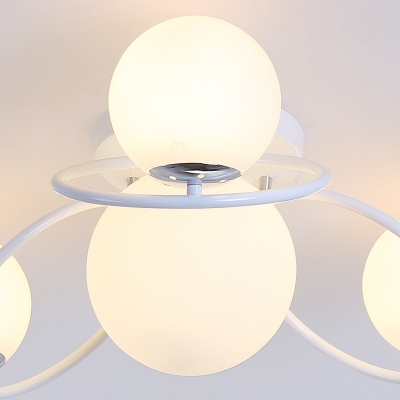 Frosted Glass Globe Semi Flush Ceiling Light Study Room 4 Lights Modern Ceiling Lamp in Black/White