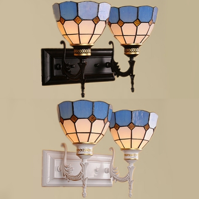 Glass Dome Shade Wall Sconce Dining Room 2 Lights Mediterranean Style Wall Light in Black/White
