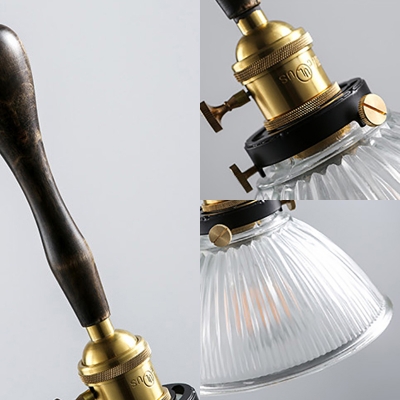 Vintage Stylish Bowl Pendant Lamp Fluted Glass 1 Light Black Hanging Light for Dining Table