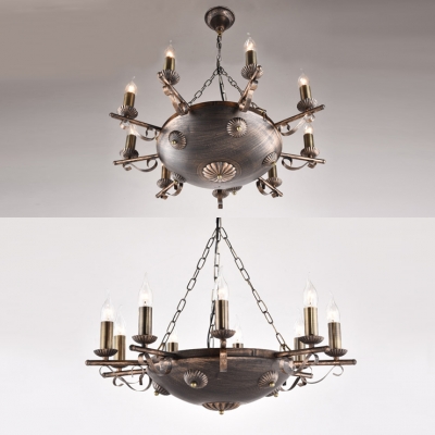 Brass Candle Shape Chandelier 6/9/12 Lights Retro Loft Metal Pendant Lamp for Living Room