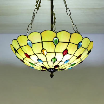 Hotel Restaurant Dome Hanging Lamp Glass Tiffany Style Antique Beige Chandelier