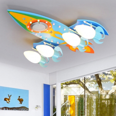 Kids Airplane Bluetooth Ceiling Lamp Wood 4 Lights Colorful Semi Flush Light with White Lighting