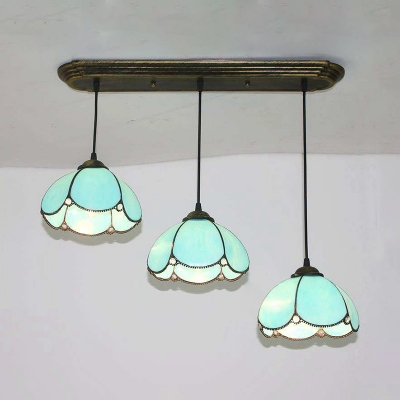 Living Room Domed Ceiling Pendant Glass 3 Lights Tiffany Style Hanging Light with 4 Modes Choice