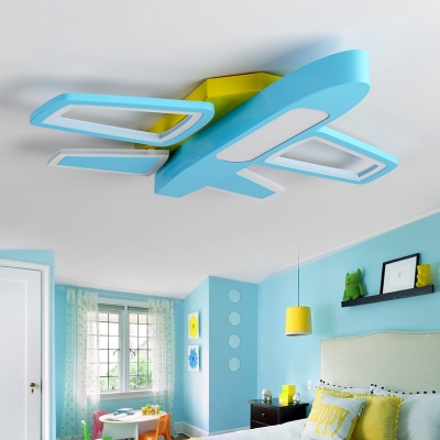 Metal Airplane Ceiling Mount Light Child Bedroom Eye-Caring Modern Blue/White LED Flush Light in Warm/White