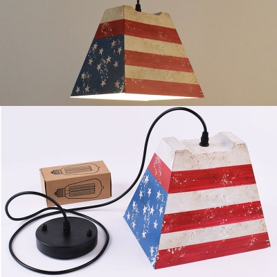 Metal American Flag Hanging Light 1 Head Rustic Stylish Creative Pendant Lamp for Villa Bedroom