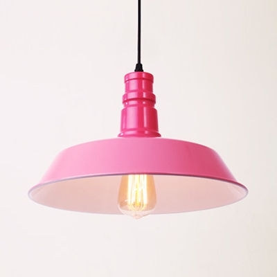 Metal Barn Shade Hanging Lamp Garage One Light Antique Style Pendant Light in Orange/Pink/Yellow