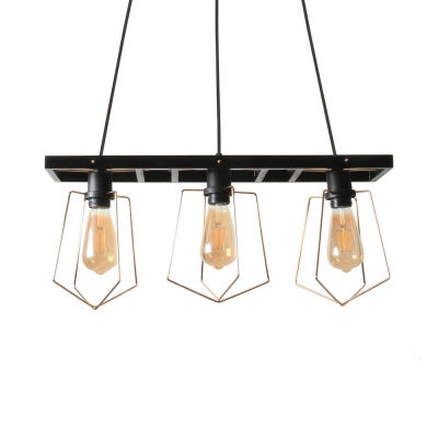 Metal Cage Pendant Light 3 Heads Industrial Stylish Suspension Light in Black for Cottage Cafe