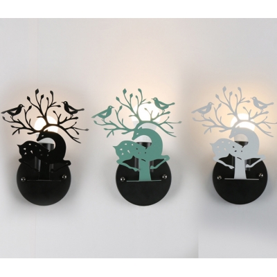 Metal Sika Deer Bird Wall Sconce Living Room Bedroom Creative Sconce Lamp in Black/Green/White