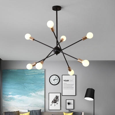 Metal Starburst Pendant Lamp 6/8 Lights Simple Stylish Chandelier in Black/White for Bedroom