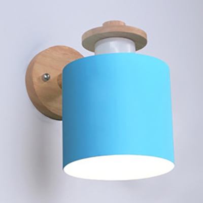 Metal Wood Cylinder Wall Light Hallway Study 1 Light Modern Macaron Color Sconce Light