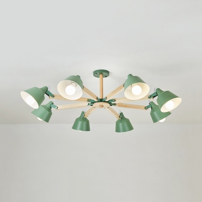 Modern Bell Shade Hanging Light 6/8 Lights Metal Chandelier in Green/White for Living Room