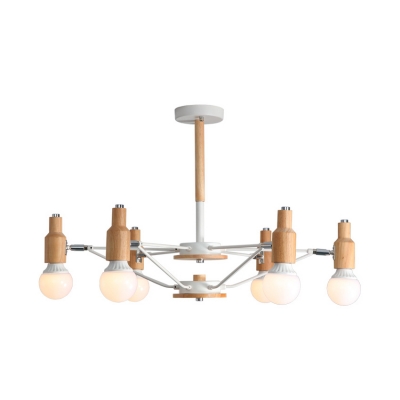 Modern Style Open Bulb Chandelier 6/8 Lights Metal Hanging Light in Beige for Living Room