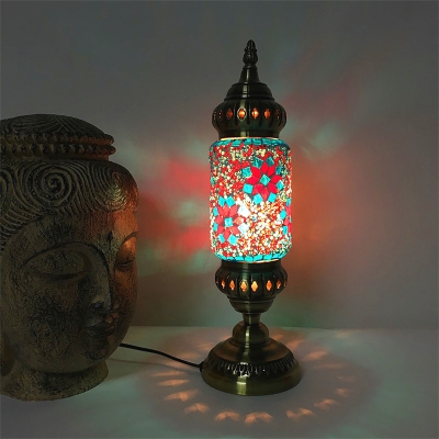 Moroccan Blue/Green/Red Desk Light Tube Shade One Light Metal Glass Table Lamp for Office