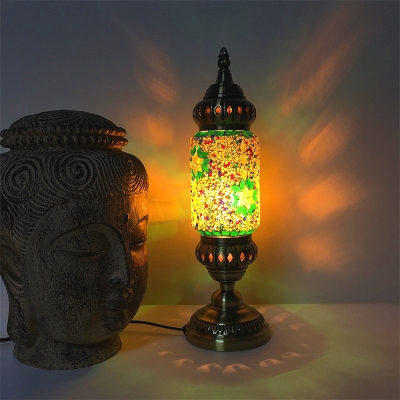 Moroccan Star Cylinder Table Light 1 Light Glass Metal Desk Light in Green/Yellow for Restaurant