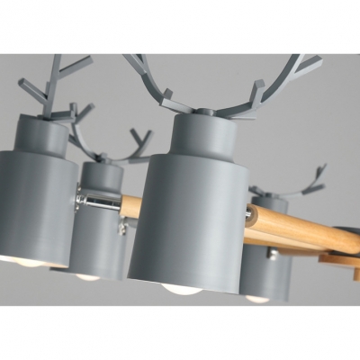 Nordic Style Gray/Green Chandelier Bucket & Antlers 8 Lights Metal Hanging Light for Kindergarten