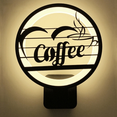 Note/Coffee LED Wall Light Creative Metal Acrylic Sconce Light in Black for Boy Girl Bedroom