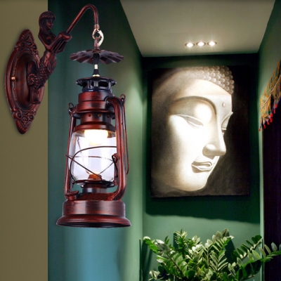 Retro Loft Rust Hanging Wall Light with Mermaid 1 Light Metal Wall Lamp for Kitchen Shop