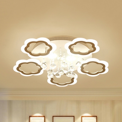 Romantic LED Semi Ceiling Mount Light Petal 3/5/7 Heads Acrylic Ceiling Lamp with Crystal in Warm/White for Room