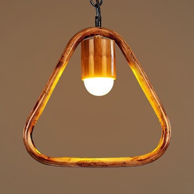 Rustic Style Hanging Light Circle/Rectangle/Triangle 1 Light Wood Ceiling Pendant for Cafe