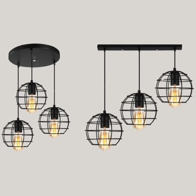 Shop Globe Cage Pendant Lamp Metal 3 Lights Antique Black Linear/Round Canopy Ceiling Light