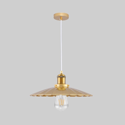 Simple Style Gold Pendant Light Scalloped Edge Shade 1 Light Edison Bulb Hanging Lamp for Foyer