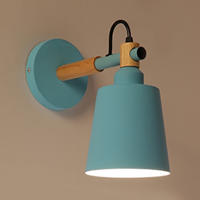 Simple Style Pail Wall Sconce Metal 1 Light Macaron Green/Pink/Blue/Gray Sconce Light for Hallway