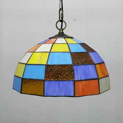 Stained Glass Grid Bowl Hanging Light 1 Light Tiffany Style Pendant Light for Kid Bedroom