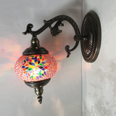 Star Lantern Restaurant Wall Lamp Stained Glass 1 Light Moroccan Turkish Wall Sconce in Brass