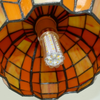 Tiffany Antique Melon Pendant Light 1 Light Stained Glass Hanging Light in Orange for Restaurant