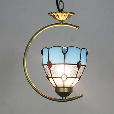 Tiffany Style Brass Hanging Light Dome Shade 1 Light Glass Metal Ceiling Pendant for Cafe Bar