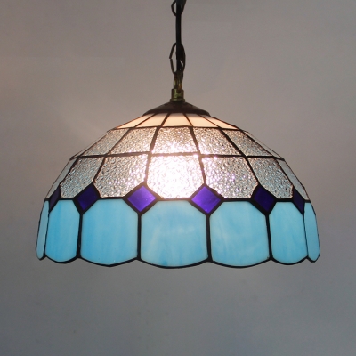 Tiffany Style Pendant Light Grid Dome Shade 12 Inch Glass Hanging Lamp for Bedroom Stair