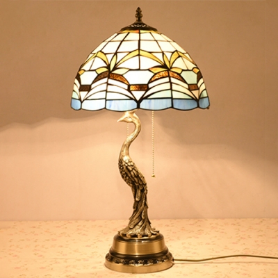 Two Lights Peacock Table Light Rustic Tiffany Stained Glass Table Lamp for Living Room