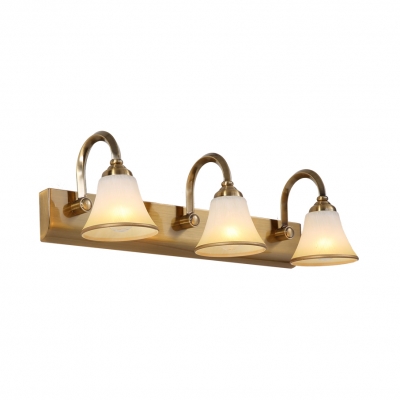 Waterproof Brass LED Vanity Light Bell Shade 2/3/4 Lights Opal Glass Wall Sconce for Bathroom