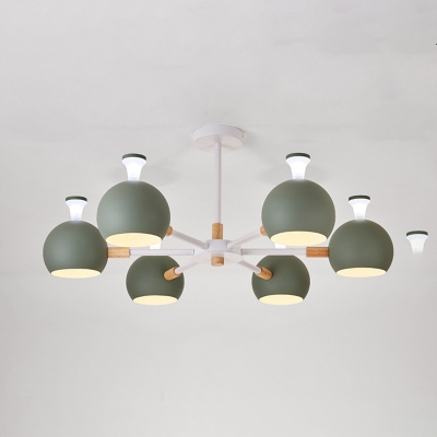 White/Gray/Green Globe Chandelier 6 Lights Simple Style Metal Hanging Light for Restaurant Shop