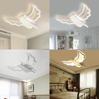 White Hawk LED Ceiling Mount Light Creative Acrylic White Ceiling Lamp in Warm for Child Bedroom