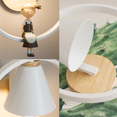 White Ring Wall Sconce with Bird/Boy/Embracing/Girl 1 Light Metal Wall Light for Bedroom