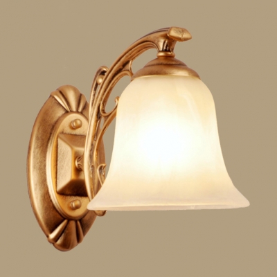 1/2 Lights Bell Shade Wall Sconce Light Frosted Glass Sconce Lamp in White for Bedroom Foyer