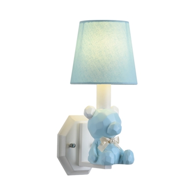 1 Light Cartoon Bear Wall Sconce Cute Resin Blue/Pink Sconce Light in Warm/White for Hallway
