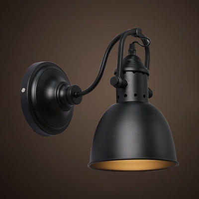 1 Light Dome Rotatable Sconce Light Industrial Metal Wall Light in Matte Black for Bedroom