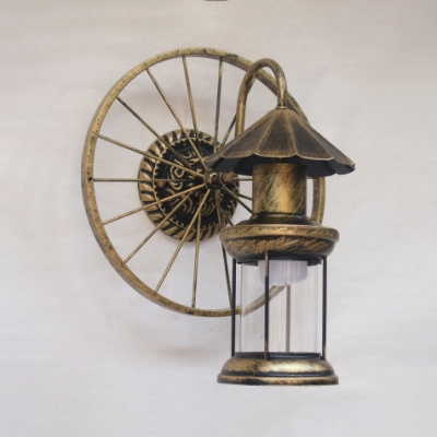 1 Light Wheel Decoration Wall Lamp Vintage Metal Wall Sconce in Aged Brass/Antique Copper/Black for Corridor