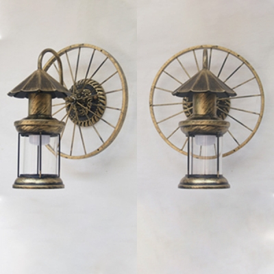 1 Light Wheel Decoration Wall Lamp Vintage Metal Wall Sconce in Aged Brass/Antique Copper/Black for Corridor