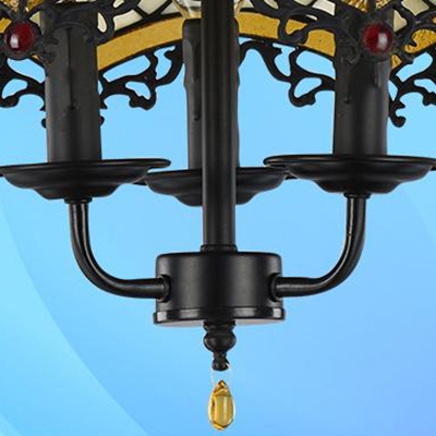 3 Lights Candle Pendant Lamp with Dome Shade Tiffany Style Stained Glass Chandelier for Restaurant