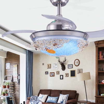 36/42 Inch Shell LED Ceiling Fan Dining Room Mediterranean Style Frequency Conversion Semi Flush Mount Light with Controller